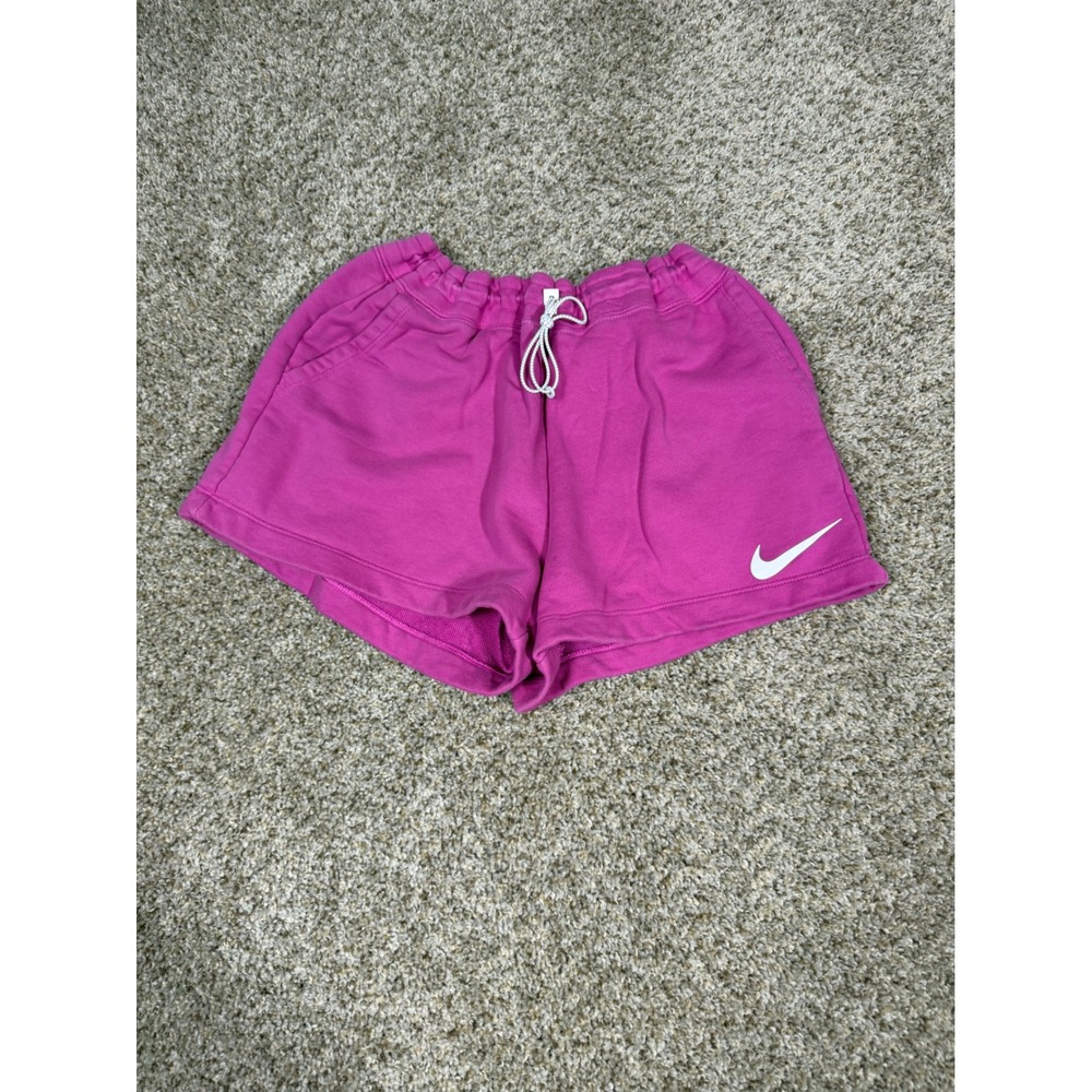 Nike Sportswear Essential Fleece Shorts Pink Swoosh Toggle Waist Womens M